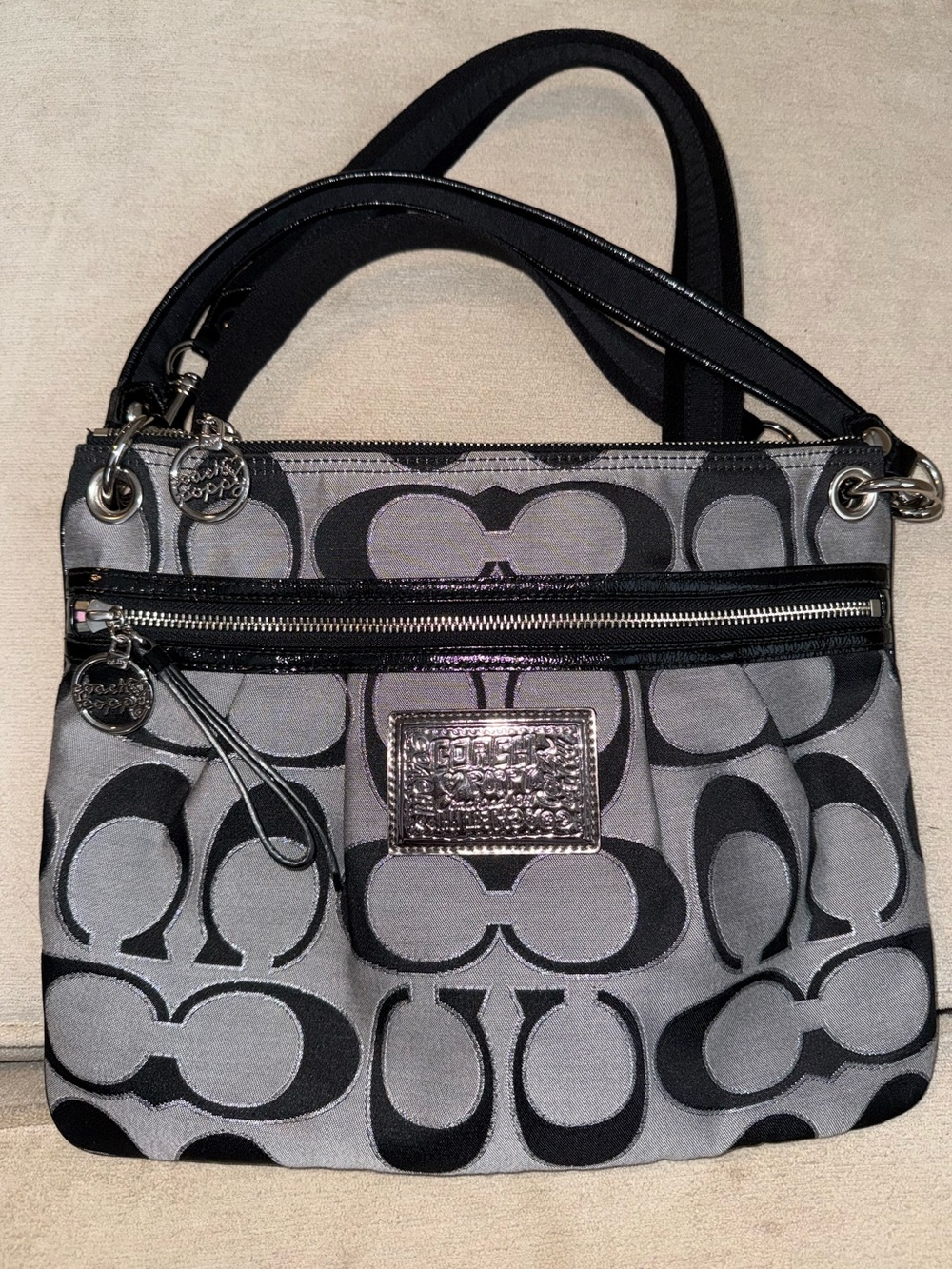 Coach Poppy Signature Canvas Black Shoulder Bag